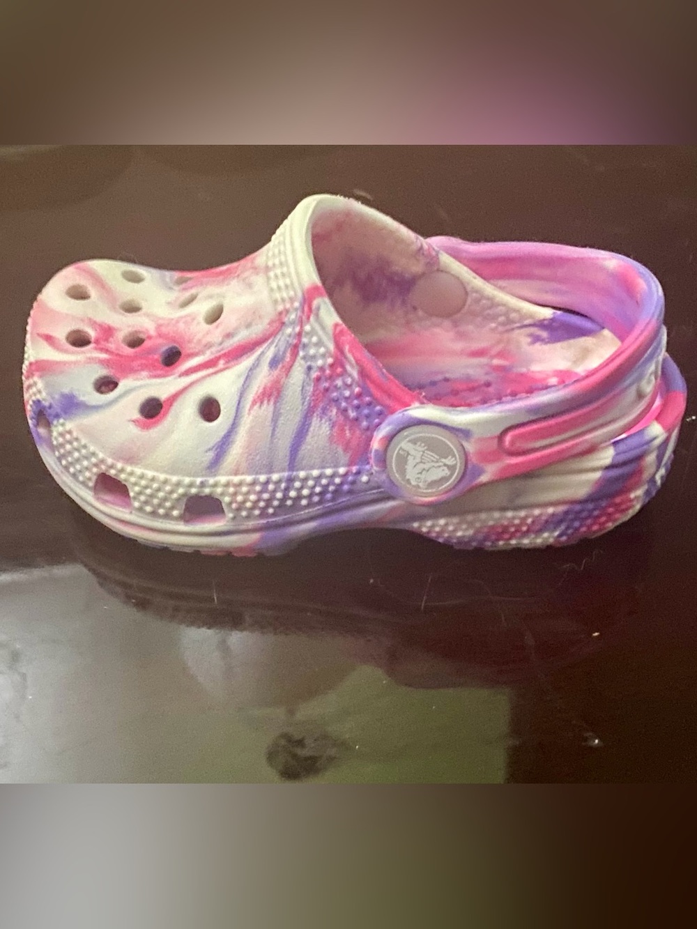 CROCS Kids Tie-Dye Glow in the Dark Clog in Pink, Purple & White